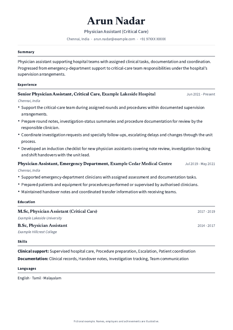 Physician Assistant Resume: Hospital Team Support