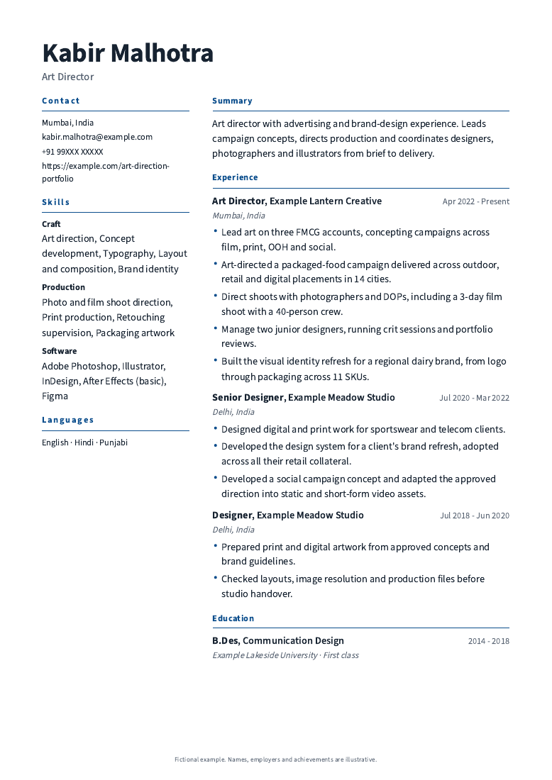 Art Director Resume Sample: Campaign and Brand Work